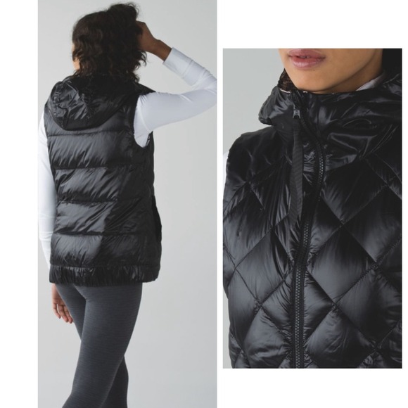 Lululemon The Fluffiest Vest Black Ziggy Snake Pink Black 650 Goose Down Sz 8 - Picture 2 of 14